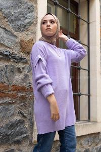 Modalamelif Kolu Volanlı Triko Tunik Lila