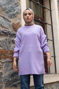 Modalamelif Kolu Volanlı Triko Tunik Lila