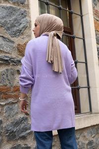 Modalamelif Kolu Volanlı Triko Tunik Lila