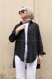 Modalamelif Önü Gizli Düğmeli Etek Ucu Püsküllü Ceket Siyah