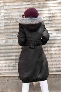 Modalamelif Önü Gizli Fermuarlı Kapşonlu Mont Siyah