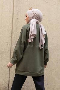 Modalamelif Önü Karikatür Baskılı Sweatshirt Haki