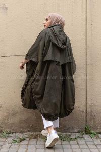 Modalamelif Oversize Kapşonlu Panço Haki