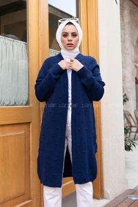 Modalamelif Ponpolu Salaş Triko Hırka Lacivert