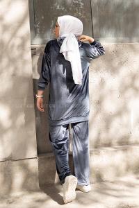 Modalamelif So Chic Baskılı Kadife İkili Takım Gri