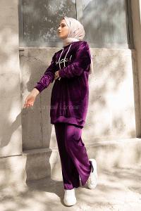 Modalamelif So Chic Baskılı Kadife İkili Takım Mor
