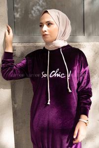 Modalamelif So Chic Baskılı Kadife İkili Takım Mor