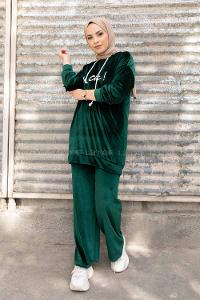 Modalamelif So Chic Baskılı Kadife İkili Takım Yeşil