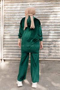 Modalamelif So Chic Baskılı Kadife İkili Takım Yeşil