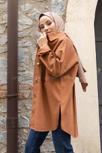 Modalamelif Tek Cep Metal Düğmeli Ceket Taba