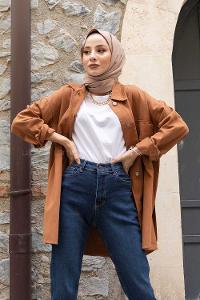 Modalamelif Tek Cep Metal Düğmeli Ceket Taba