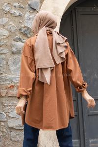 Modalamelif Tek Cep Metal Düğmeli Ceket Taba