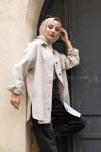 Modalamelif Tek Cep Metal Düğmeli Ceket Taş