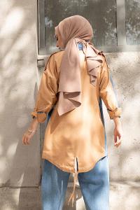 Modalamelif Yan Gizli cepli Garnili Ceket Vizonrengi