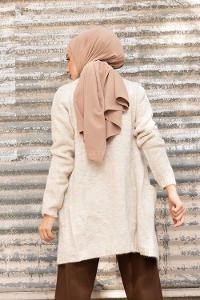 Modalamelif Çift Cepli Ara Boy Triko Hırka Taş