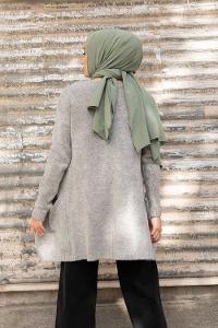 Modalamelif Çift Cepli Ara Boy Triko Hırka Gri