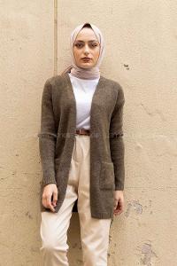 Modalamelif Çift Cepli Ara Boy Triko Hırka Haki