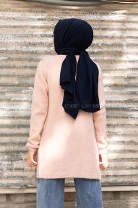 Modalamelif Çift Cepli Ara Boy Triko Hırka Pudra