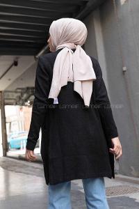 Modalamelif Çift Cepli Uzun Hırka Siyah