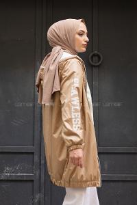 Modalamelif İçi Kürklü Kapşonlu Mont Bej