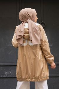 Modalamelif İçi Kürklü Kapşonlu Mont Bej