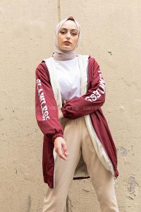 Modalamelif İçi Kürklü Kapşonlu Mont Bordo