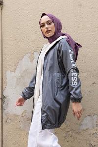 Modalamelif İçi Kürklü Kapşonlu Mont Gri