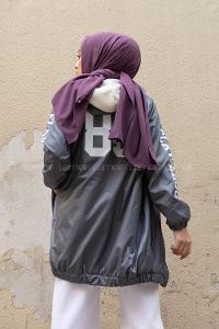 Modalamelif İçi Kürklü Kapşonlu Mont Gri