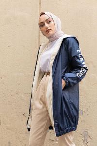 Modalamelif İçi Kürklü Kapşonlu Mont Lacivert