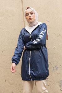 Modalamelif İçi Kürklü Kapşonlu Mont Lacivert