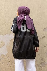 Modalamelif İçi Kürklü Kapşonlu Mont Siyah