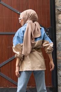 Modalamelif Kapak Cepli Garnili Kot Ceket Taş Rengi