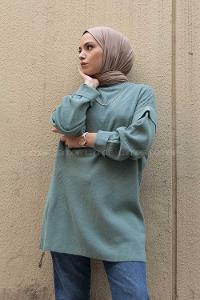 Modalamelif Kolu Volanlı Triko Tunik Çağla Yeşili