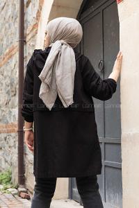 Modalamelif Önü Fermuarlı Gabardin Kap Siyah