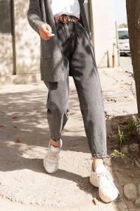 Modalamelif Paça Pensli Kot Pantolon Gri