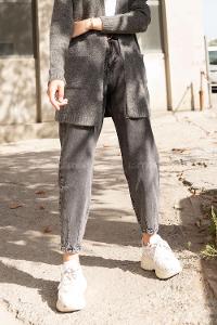 Modalamelif Paça Pensli Kot Pantolon Gri