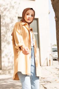 Camel Shirt Collar Long Arm Cotton Fabric Unprinted Shirt