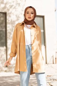 Camel Shirt Collar Long Arm Cotton Fabric Unprinted Shirt