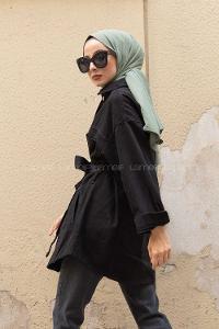 Modalamelif Yan Cep Kuşaklı Kot Ceket Siyah