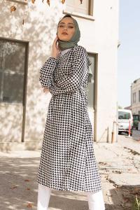 Modalamelif Yandan Bağlamalı Kazayağı Trenç Siyah