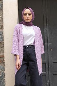 Modalamelif Yarasa Kol Triko Hırka Lila