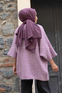 Modalamelif Yarasa Kol Triko Hırka Lila