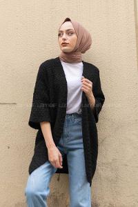 Modalamelif Yarasa Kol Triko Hırka Siyah