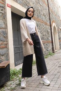 Modalamelif Yarasa Kol Triko Hırka Taş