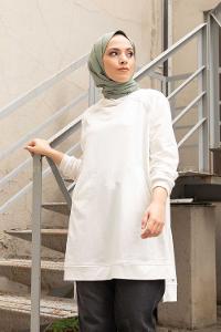 Modalamelif Önü Kaşkorse Detaylı Sweatshirt Beyaz