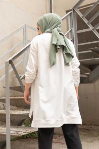 Modalamelif Önü Kaşkorse Detaylı Sweatshirt Beyaz