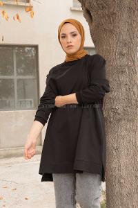 Modalamelif Önü Kaşkorse Detaylı Sweatshirt Siyah