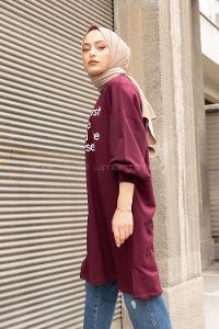 Modalamelif Balon Kol Love Tunik Patlıcan Moru