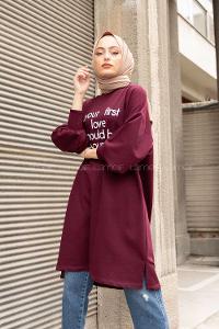 Modalamelif Balon Kol Love Tunik Patlıcan Moru