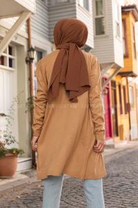 Modalamelif İnce Fitilli Uzun Hırka Camel